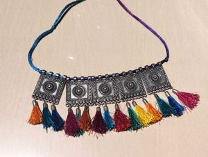 Boho Oxidised Tassel Choker | Ethnic Statement Nec