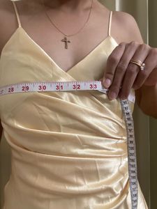 Champagne Satin Ruched Draped Gown