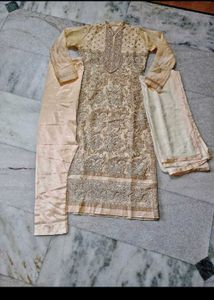 heavy real mirror &amp; zari work tissue kurta set