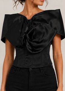 Chic Black Bow Front Off-Shoulder Top