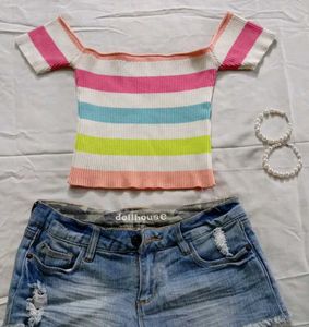 Striped Off-Shoulder Crop Top