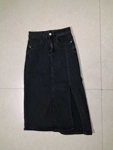 Black Denim Maxi Skirt with Slit