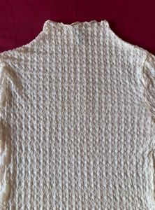 Off White Mesh Mock Neck Soft Top