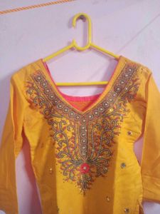 Vibrant Yellow &amp; Pink Patiala Suit Set