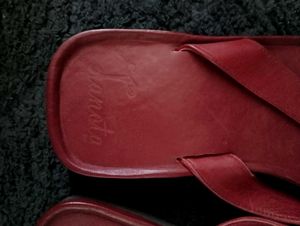Stylish Red Leather Flip-Flops