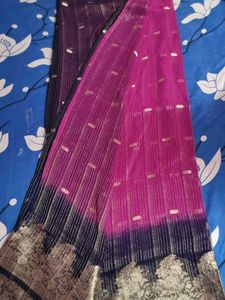 Pink &amp; Purple Saree with Gold Detail