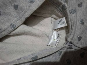 Cute Grey Heart Zip-Up Hoodie