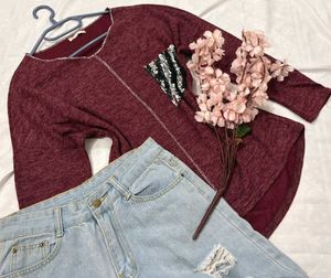 🎉Buy1 Get1 Free🎉Burgundy Top with Sequin I