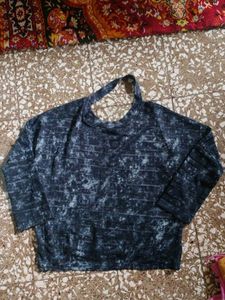 Stylish Blue Printed Net Top