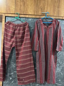 Maroon Striped Kurta Set