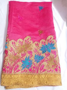 Tissue Cotton With Embroidery Work Saree