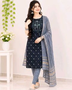 Stylish Navy Blue Kurta Set with Dupatta