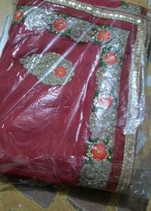 Embroidered Maroon Saree