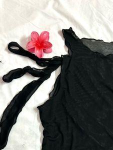 Sheer Black Tie-Up Top