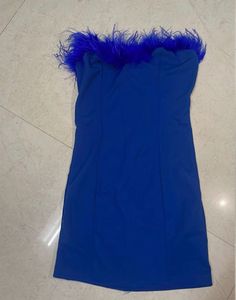 Zara Stunning Blue Feather Trim Dress