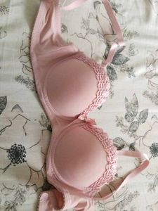 Pink Lace Trim Padded Bra