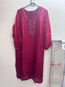 Maroon Embroidered Kurta Set with Palazzo