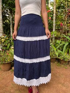 Navy Blue Tiered Maxi Skirt