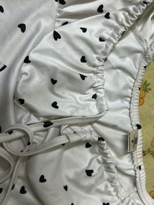White Heart Print Puff Sleeve Top
