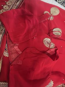 Red Embroidered Saree with blouse