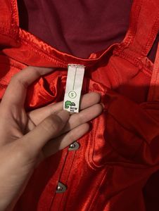 red satin corset top