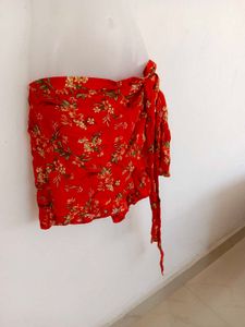Red Floral Wrap short