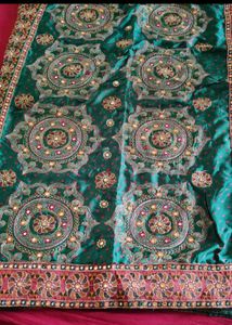 Green Embroidered Saree with Blouse Piece