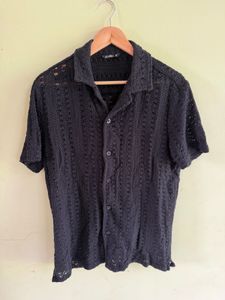 Black Crochet Short Sleeve Shirt