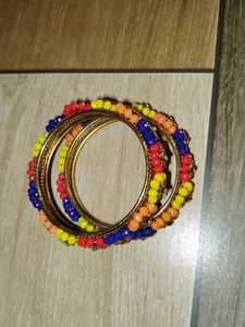 Vibrant Beaded Flower Bangles