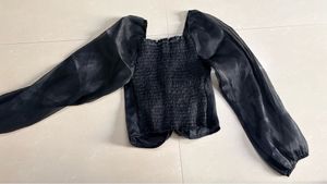 Chic Black Sheer Puff Sleeve Top