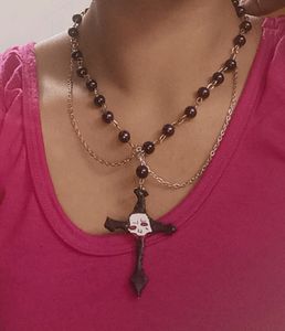 Bleeding Skull Cross Beaded Necklace