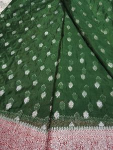 Green Silk Saree with Red Blouse