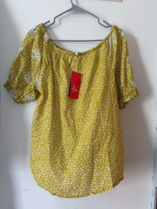 Mustard Floral Puff Sleeve Top | Off-Shoulder