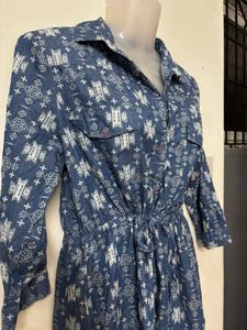 Blue Printed Shirt Dress