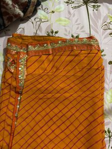 Vibrant Orange Striped Saree
