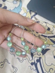 Boho Hoop Earrings with Blue & Green Beads