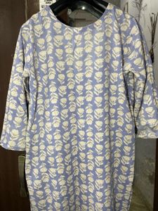 Blue Floral Print Cotton Kurta