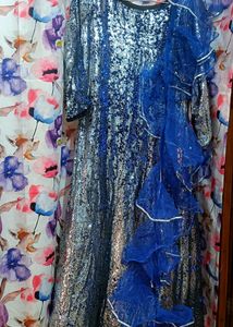 (fix Price)💙🤍Fish Cut Heavy Sequence Work Gown