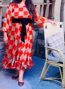 Boho Chic Red &amp; White Checkered Midi Dress