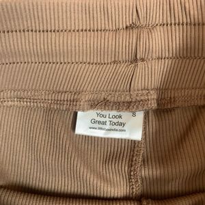 Brown Ribbed Wide-Leg Trousers