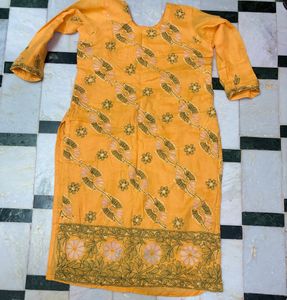 Vibrant Yellow Floral Kurti salwar and dupatta