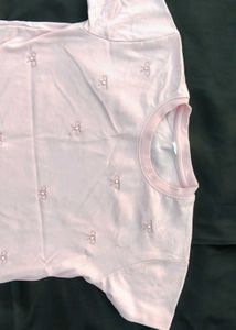 Cute Bow Embroidered Pink T-Shirt