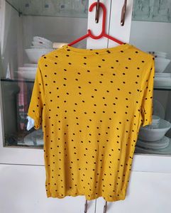Polka Dot Mustard Yellow Tee, Size 36-40