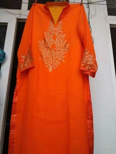 Vibrant Orange Embroidered Kurta