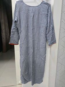 Striped Kurta with Embroidered Neckline