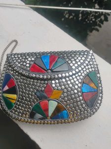 Embellished Clutch Bag with Ethnic Design
