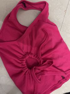 Hot Pink One-Shoulder Ruched Tank Top