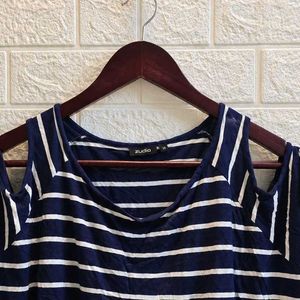 Navy Striped Cold Shoulder Top