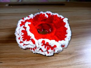 Crocheted Red & White Scrunchie