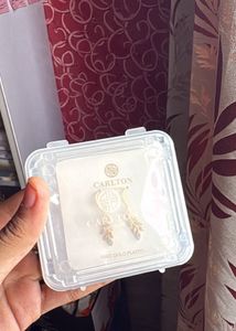 Gold Leaf Dangle Earrings with CZ Stones